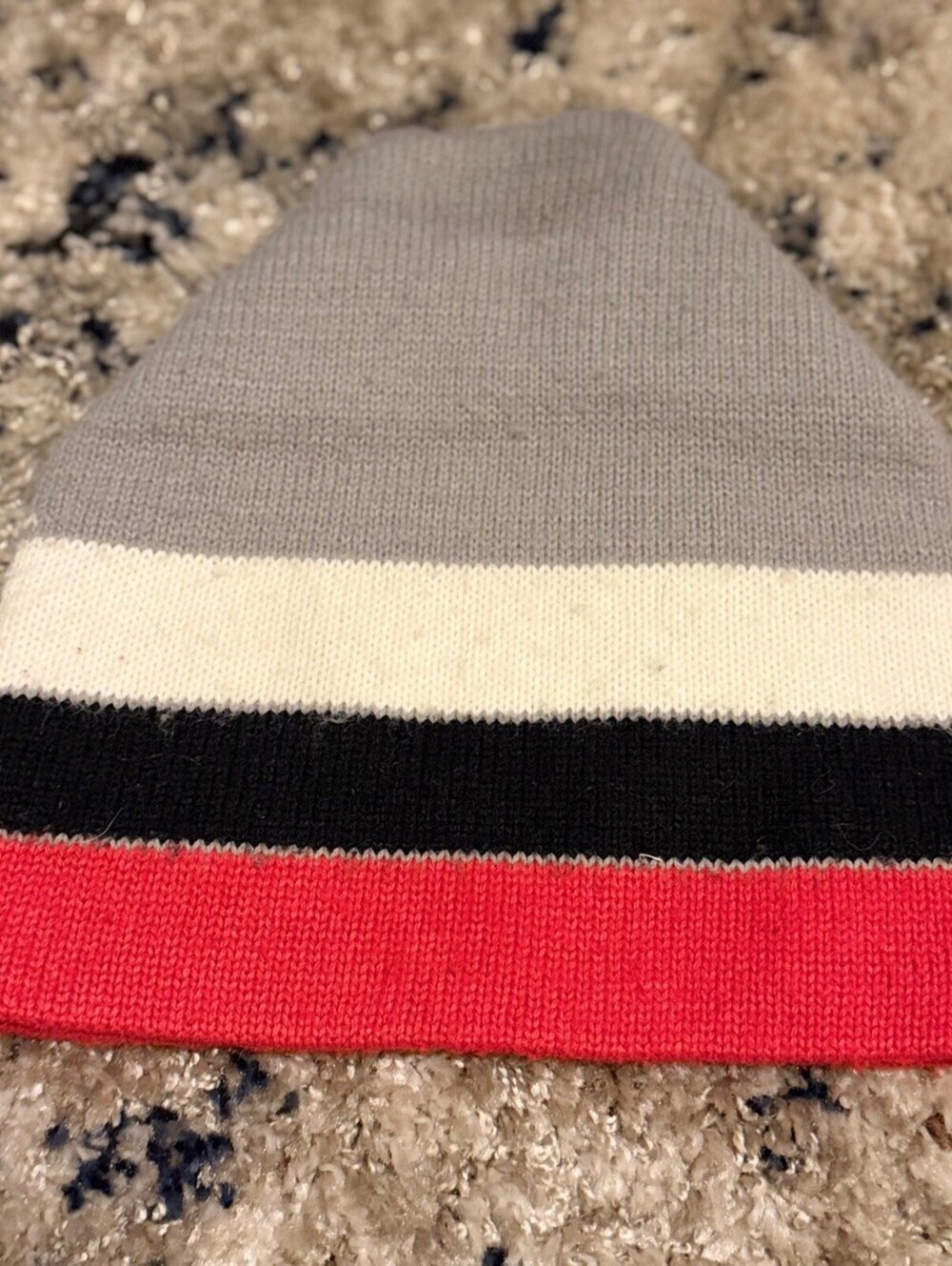 Vintage SCI Ski Country Imports Striped Knit Beanie Gray White Black Red